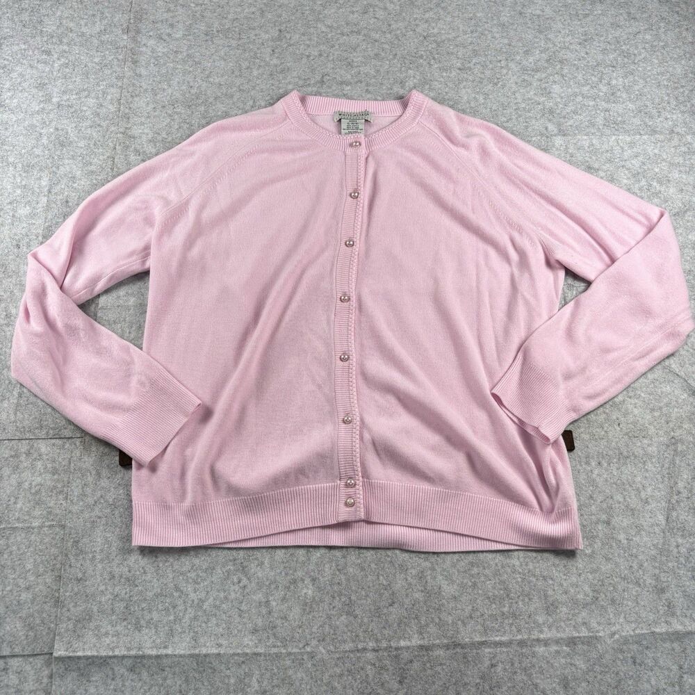 Vintage White Stag Pink Candy Pearl Button 100% Acrylic Cardigan Misses XL 16/18